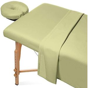 Saloniture 3-delige microvezel massagetafellakenset - premium gezichtshoesje - inclusief platte en hoeslakens met gezichtshouder cover - saliegroen