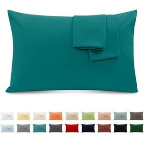 Kussenslopen voor Tweepersoonsbed van Katoen 40x70 cm 2 Stuks, Set van 2 Kussenslopen Gecertificeerd Door Oeko-TEX In Premium Katoen 110GSM, Zacht en Ademend, Hypoallergeen - Turkoois