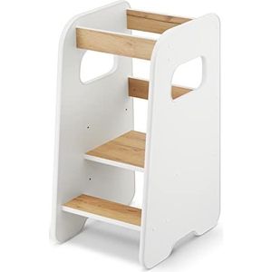 defiPad KH_80_50_WO Educatieve toren voor kinderen stijlvolle kantelbeveiliging leertoren in hoogte verstelbaar hoogste veiligheid leertoren vanaf 1 jaar kleine helper wit eiken 80 x 50 x 40 CM