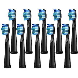 Reserveborstels, 10 stuks, compatibel met Fairywill D7/D8/FW507/FW508/FW551/FW2011/FW917/FW959/FW515/seago SG E9 elektrische tandenborstel, zachte borstelharen, vervangende kop (zwart 10)