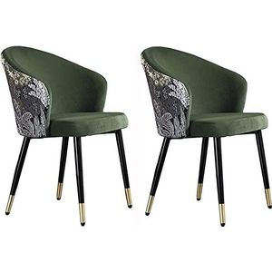 GEIRONV Moderne fluwelen eetkamerstoel set van 2, met metalen poten fluwelen rugleuningen zitting huishoudelijke make-up stoel dressing woonkamer stoel Eetstoelen (Color : Military green, Size : 43x