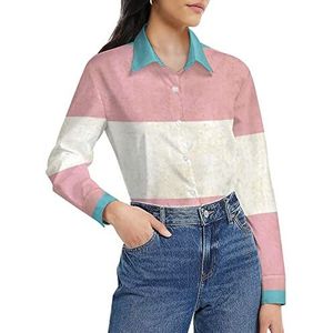 Vintage transgender vlag dames shirt lange mouw button down blouse casual werk shirts tops XL