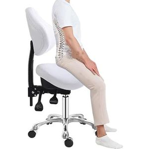 JAVPTAV Hydraulische gaslift zadelstoel met kantelsteun, ergonomische rolkruk Comfort Salonstoel, Heavy Duty zadelkruk voor tandheelkundige schoonheidsmassage (wit)