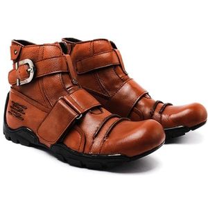Men's Vintage Leather Motorcycle Boots, Winter Warm Casual Punk Ankle Boots, Fashion Western Cowboy Desert Boots (Color : Brown Cashmere A, Size : 44 EU)