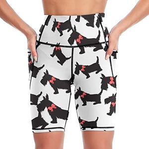 Scottie Dog grappig patroon dames yoga biker shorts hoge taille workout broek met zakken