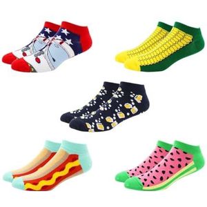 YIJIANUO 5 Pairs Nieuwigheid Mode Kleurrijke Casual Enkel Korte Sokken Harajuku Grid Ruimte Katoen Gelukkig Grappige Vrouwen Mannen Sokken Maat EU39-46, DW005-5 paren, EU39-46