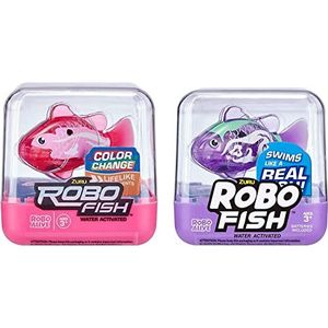 Robo Alive Robo Fish Serie 1 Robot drijvende vis, set van 2, paars en roze, drijft in meerdere richtingen, werkt op batterijen, speelgoedvis, zwembadspeelgoed (set van 2, paars en roze)