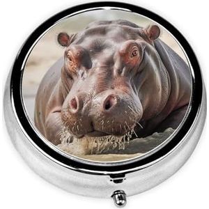 Pillendoosje Reizen Pillendoos met 3 Compartimenten Kleine Pillenetui voor Portemonnee & Pocket Draagbare Geneeskunde Organizer Nijlpaard in Water Leuke Ronde Pillencontainer voor Vitaminen Medicatie