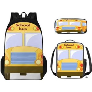 STUOARTE Kinderrugzakset, 3-delig, lichte schooltas met bijpassende lunchtas en etui, Schoolbus - Geel, Eén maat, Rugzak voor kinderen