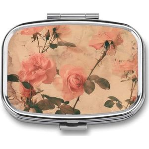 Pillendoos 2 compartimenten kleine pillenetui voor portemonnee en zak perzik en amber vierkante pillendoos schattige vitamines visolie supplementen olie opbergdoos draagbare pil bevat reiscadeau