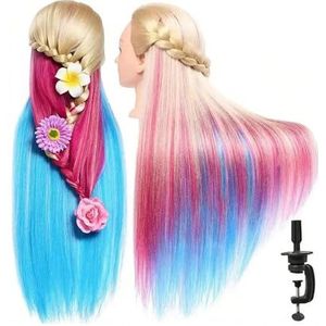 Mannequinhoofd met haar, 28 inch haarstyling trainingshoofd, mannequin cosmetologie poppenhoofd, haarverzorging, trainingsmodelhoofd