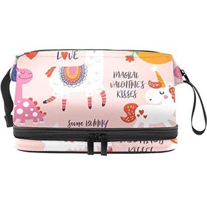 Dubbellaags Cosmetische Tas Dieren in Liefde Draagbare Make-up Tas Reizen Organizer Pouch Voor Vrouwen Meisjes Toiletries Tassen, Meerkleurig, 27x15x14 cm/10.6x5.9x5.5 in, Make-up zakje