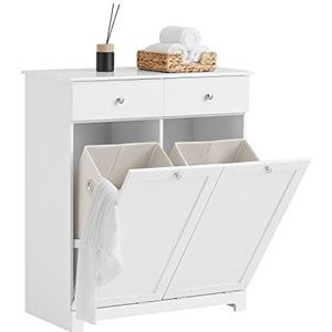 SoBuy BZR33-W Badkamerkast Opbergkist met 2 Lades en 2 Wasmanden Waskast Laundry Hamper - Wit (Breedte 78cm)