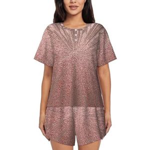 YJxoZH Rose Goud Roze Print Vrouwen Zomer Pyjama Sets Nachtkleding Dames Korte Mouw Nachtkleding Pjs Lounge Met Zakken, Zwart, XL
