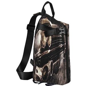 Sling Rugzak Borst Tas Running Zebra Anti Diefstal Crossbody Schoudertas Dagrugzak Outdoor Sport Reizen Wandelen voor Mannen Vrouwen, Amerikaanse auto in bruin, Crossbody Backpack