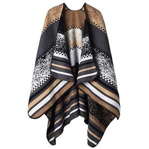 OOPOR Wintersjaal, omslagdoek, poncho voor dames, warm, open voorzijde, bedrukt, omkeerbare oversized dekenvest, modieus en elegant, gebreide wollen poncho voor herfst, fleece sjaal, Kleur 2, one size