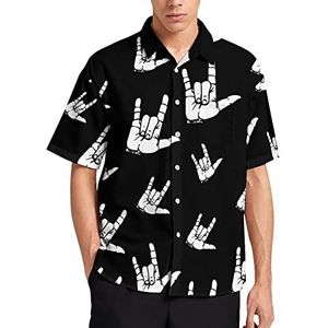 ASL I Love You T-shirt voor heren, korte mouwen, casual, button-down, zomer, strandtop met zak