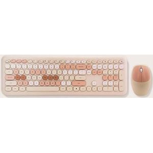 QPSJXN Draadloos toetsenbord en muis Combo 110 toetsen Slim Compact 2,4 g USB-set voor compatibiliteit voor thuis en op kantoor -compatibiliteit (666 Milk Tea Mixed)
