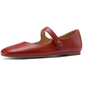 Elagant Platte Hakken Retro Vierkante Toe Echt Lederen Vrouwen Schoenen Lente Herfst Haak & Loop Casual Vrouwelijke Flats Schoenen, bordeauxrood, 39 EU