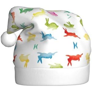 SSIMOO Regenboog konijn pluche kerstmuts voor volwassenen, feestelijke feesthoed, ideaal feestaccessoire voor bijeenkomsten