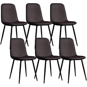 GEIRONV Moderne eetkamerstoelen set van 6, metalen poten PU lederen rugleuningen stoelen lounge barkruk woonkamer hoekstoelen Eetstoelen (Color : Brown, Size : 43x55x82cm)