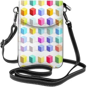 Kleurrijke Kubussen Lederen Cross Body Flip Telefoon Tas Met Afneembare Schouderbanden, Gebruikt Voor Reizen, Dating, Vakantie Geschenken, Zwart, Eén maat