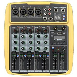Muziekmixer, 6-Channel Audio Mixer USB Bluetooth Reverb Processor with 48V Phantom Power and 16 DSP Effect for Karaoke,Outdoor party Geluidsmixer voor Streaming (Color : B6-MX yellow)