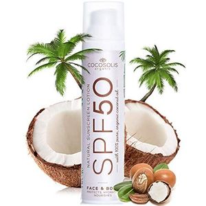 COCOSOLIS Zonnecrème SPF 50, vochtinbrengende crème en zonbescherming voor lichaam en gezicht voor alle huidtypen, met bio-oliën en niet-nanodeeltjes - zonnebrandcrème met kokosolie, cacaoboter, sheaboter, zeeberryolie