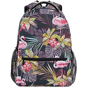 Paarse bomen flamingo patroon schoolrugzak voor meisjes jongens middelbare school stijlvol ontwerp student tassen boekentassen, Patroon, 11.5×8×16In