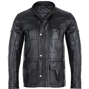 Charlie LONDON Heren zachte zwarte lederen biker lange jas - driekwart brontes jas, Zwart, S