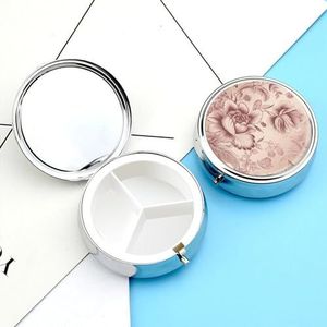 Pillendoosje pillendoosje voor vrouwen, wekelijkse pillenorganizer met 3 compartimenten, bloemen en bladeren, kleine pillendoos pillencontainer, draagbare vitaminehouderdozen voor op reis,
