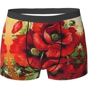 ZJYAGZX Mooie rode poppy bloemenprint boxershorts voor heren - comfortabele onderbroek voor heren, ademend, vochtafvoerend, Zwart, L