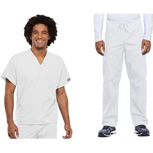 Dames Scrubs Set Werkkleding Originals 4777 V-hals Tuniek Top & 4100S Trekkoord Cargo Broek, Wit- L Top/XL Korte Broek