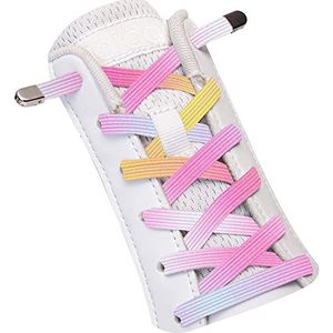 SULPO Elastische veters zonder strikken, elastisch, met metalen sluiting, pastel regenboog, Eén Maat