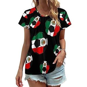 Mexico Voetbal Dames V-hals T-shirts Leuke Grafische Korte Mouw Casual Tee Tops XL