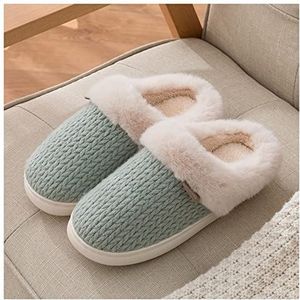 Dames Zomer Slippers PVC Winter geweven patroon slippers eenvoudige mode warme pluche thuis schoenen comfortabele antislip binnen katoen slippers unisex Sloffen (Color : Green, Size : 44-45)