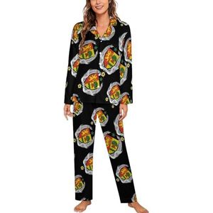 Coat Arms of Senegal Vrouwen Lange Mouw Button Down Nachtkleding Zachte Nachtkleding Lounge Pyjama Set 2XL