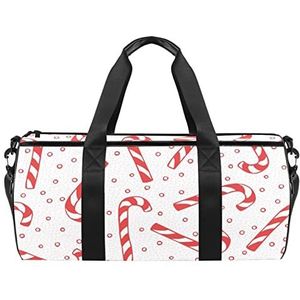 Leuke walvis & anker patroon reizen duffle tas sport bagage met rugzak draagtas gymtas voor mannen en vrouwen, Rode Snoep Riet Patroon, 45 x 23 x 23 cm / 17.7 x 9 x 9 inch