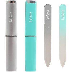 Lyfenx Set van 2 mini-glazen nagelvijl met etui voor natuurlijke nagels, 2 mm dik, elegante kristallen nagelvijl, dubbelzijdig geëtste vingernagelvijlen, zachte nagelverzorgingskousvullers voor