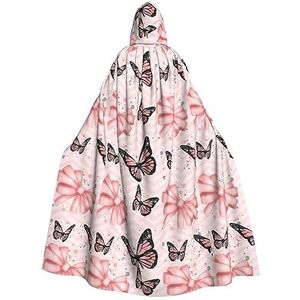 Womens Mens volledige lengte carnaval cape met capuchon cosplay kostuums mantel, 185 cm vlinder roze
