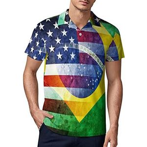 Vintage VS En Brazilië Vlag Mannen Golf Polo-Shirt Zomer Korte Mouw T-Shirt Casual Sneldrogende Tees XL