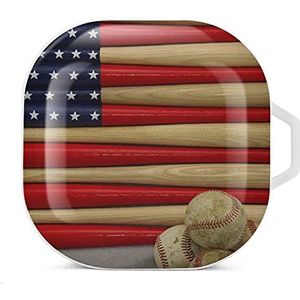 Honkbalknuppel Amerikaanse vlag oordopjes hoesje compatibel met Samsung hard shell beschermhoes witte stijl