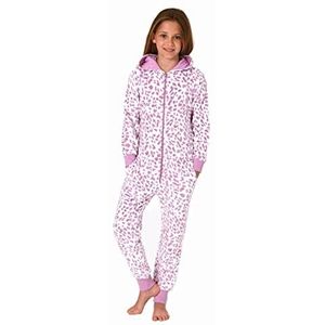 Normann Meisjespyjama eendelige jumpsuit jumpsuit van coralfleece in dierenlook, roze, 152 cm