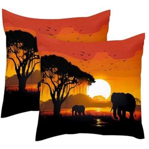 Kussenslopen, kussensloop, boerderij kussenslopen, Afrikaanse leeuw en olifant kussenslopen 16x16 inch, 2-st