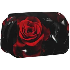 JEJEA Red Rose1 Print Pen Etui Potlood Case Houder Voor Potloden Make-up Multifunctionele Organizer Doos Voor Adluts, Zwart, Eén maat, Toilettas