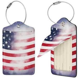Amerikaanse vlag en sterren print bagagelabel leer met roestvrij stalen lus privacy cover naam ID labels voor vrouwen mannen