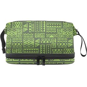 Dubbellaags Cosmetische Tas Bohemen Boho Groene Draagbare Make-up Tas Travel Organizer Pouch voor Vrouwen Meisjes Toiletartikelen Tassen, Meerkleurig, 27x15x14 cm/10.6x5.9x5.5 in, Make-up zakje