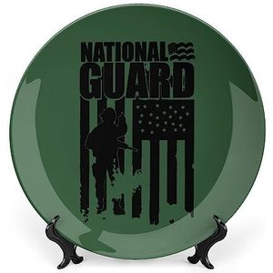 Nationale Garde Patriottische Leger Amerikaanse Vlag Grappig Bone China Decoratieve Platen Craft met Display Stand Opknoping Wall Art Decor 7 inch