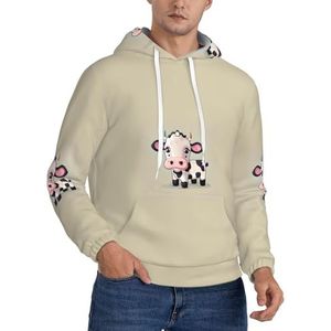 GUOLGP Leuke Witte Koe Print Mannen Hooded Pullover Mode Zachte Comfortabele Voor Winter Casual Dagelijkse Slijtage, Zwart, XS