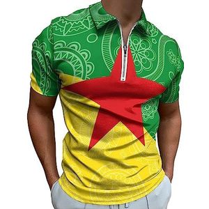 Frans-Guyana Paisley vlag poloshirt voor mannen, casual T-shirts met ritssluiting en kraag, golftops, slim fit